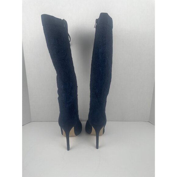 Knee-High Navy Blue Lace-Up High Boots Sz 7 Stiletto & Side Zipper Goth Witchy - Picture 11 of 16